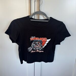 Brandy Melville/ J Galt-  Black Supermoto Cropped tiny t-shirt - one size
